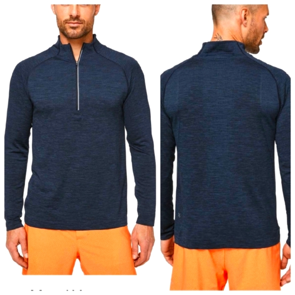 Lululemon Metal Vent Tech Half Zip Pullover Top Navy Blue Mens Large